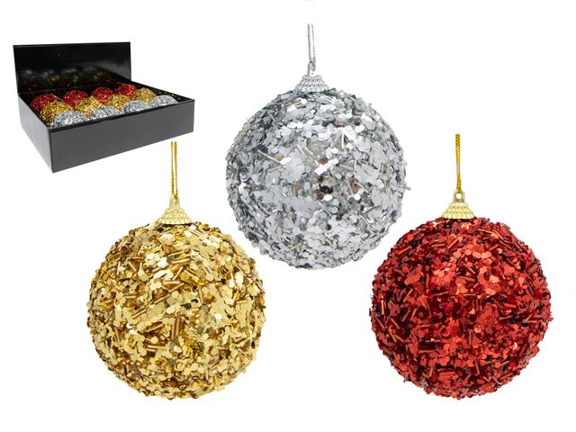 SEQUIN GLITTER BALL ORNAMENT (ASSTD) (12/DISP)