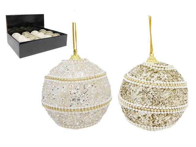 BEADED GLITTER BALL ORNAMENT (ASSTD) (12/DISP)