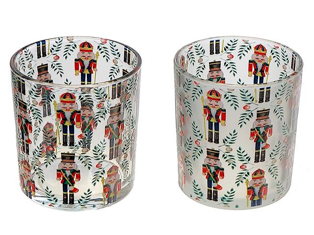 GLASS TEALIGHT HOLDERS WITH DECAL (NUTCRACKER) (ASSTD)