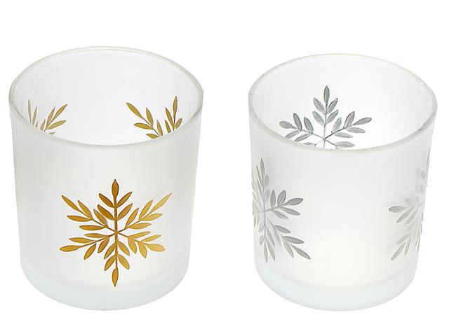 FROSTED GLASS TEALIGHT HOLDERS (SNOWFLAKE) (ASSTD)