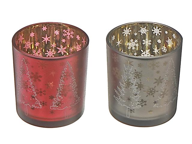GLASS TEALIGHT HOLDERS (WINTER FOREST) (ASSTD)