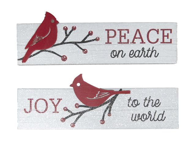 RECT. WOOD BLOCK (PEACE & JOY - CARDINAL) (ASSTD)