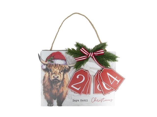 MDF COUNTDOWN CALENDAR WALL HANGER (HIGHLAND COW)