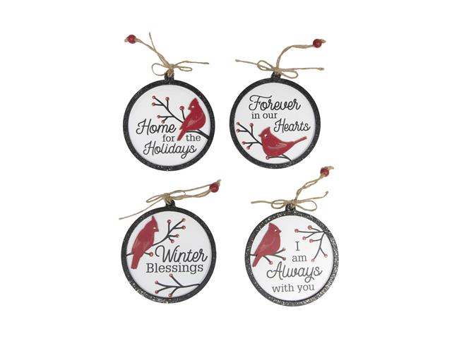 ROUND WOODEN ORNAMENT WITH GLITTERS (CARDINAL) (ASSTD)