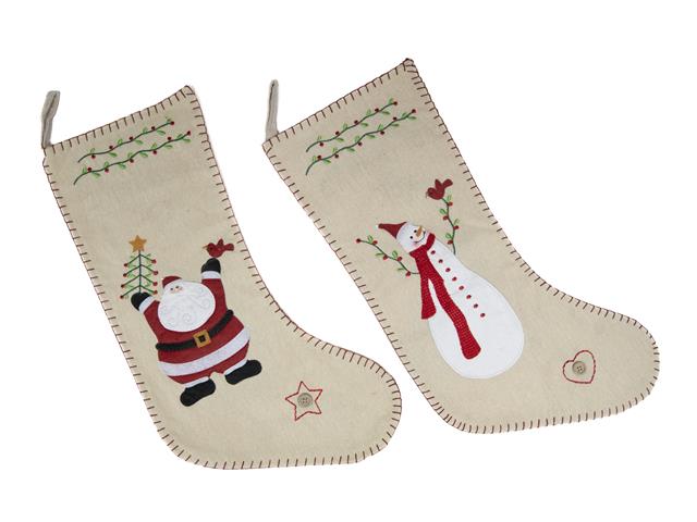 EMBROIDERED STOCKING (SANTA AND SNOWMAN) (ASSTD)