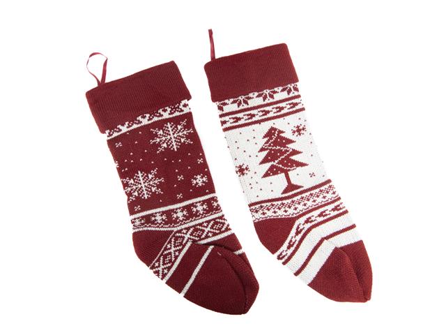 RED AND WHITE KNIT STOCKING (SNOWFLAKE AND TREE) (ASSTD)