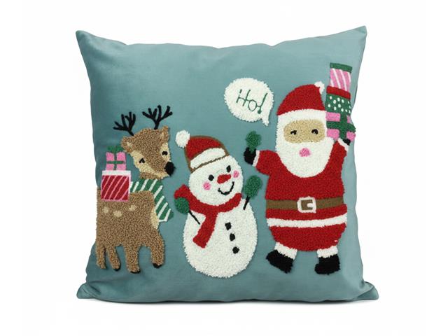 POLYESTER EMBROIDERED CUSHION (DEER, SNOWMAN & SANTA)