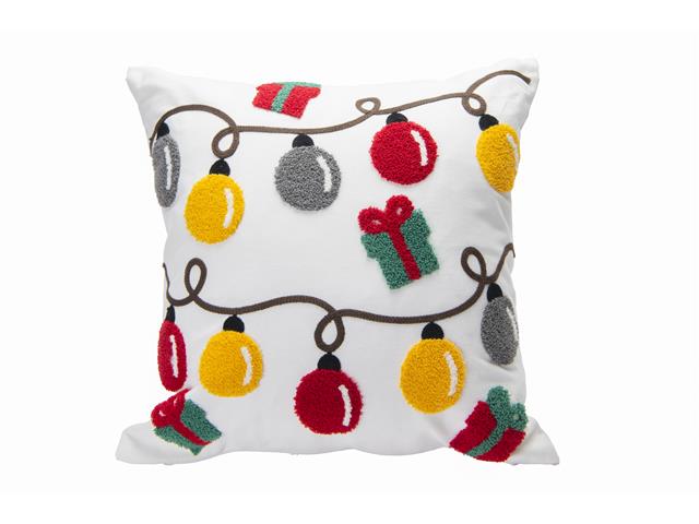 COTTON EMBROIDERED CUSHION (CHRISTMAS LIGHTS)