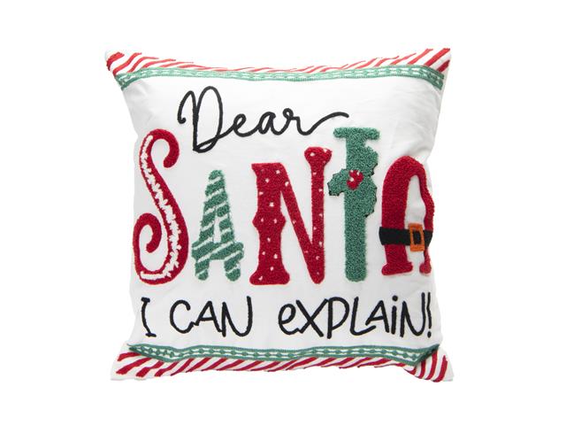 COTTON EMBROIDERED CUSHION (DEAR SANTA, I CAN EXPLAIN)