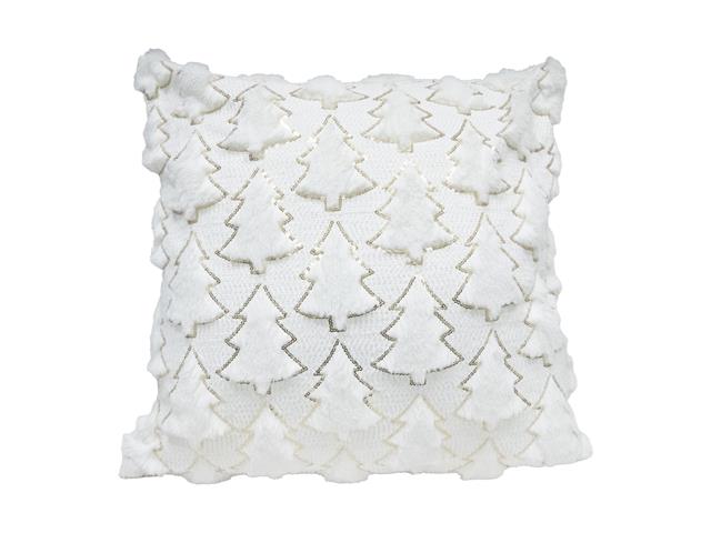POLYESTER FLEECE EMBROIDERED CUSHION (WHITE TREES)