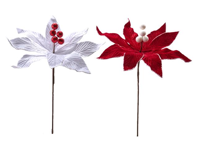 VELVET POINSETTIA PICK WITH DEBOSSED VEINS (ASSTD)