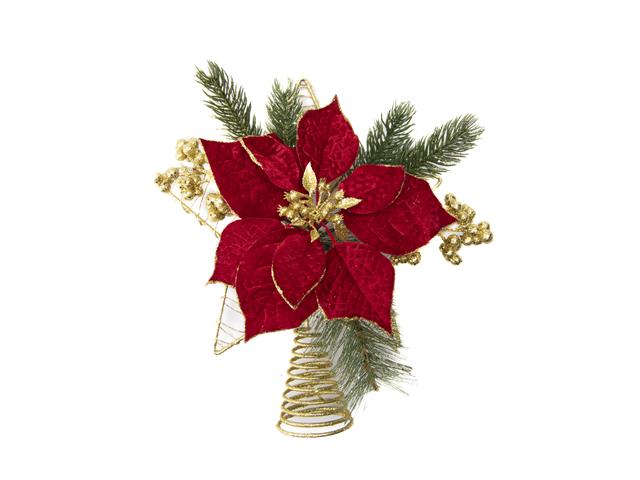 VELVET POINSETTIA AND STAR TREE TOPPER (RED)