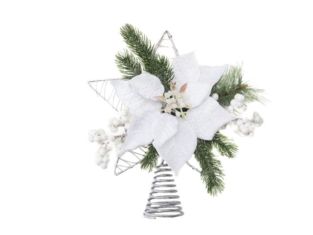 VELVET POINSETTIA AND STAR TREE TOPPER (WHITE)