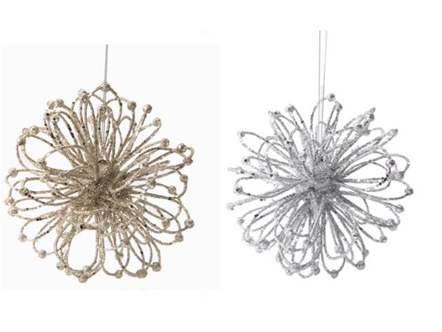 GLITTER FLORAL LOOP ORNAMENT (ASSTD)