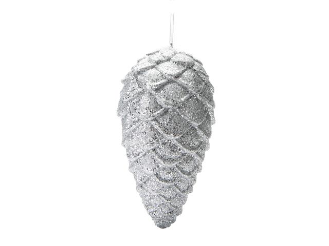 GLITTER PINECONE ORNAMENT (SILVER)
