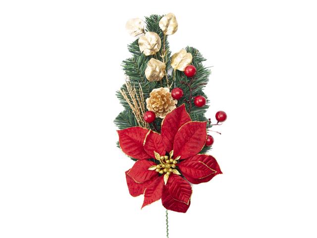 RED VELVET POINSETTIA AND GOLD PINECONE SPRAY