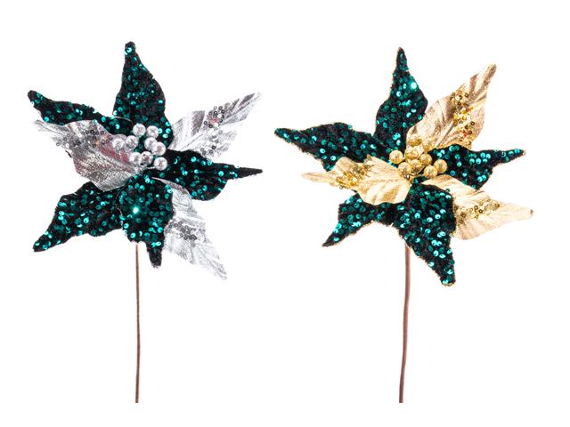 METALLIC SEQUINED VELVET POINSETTA PICK (ASSTD)
