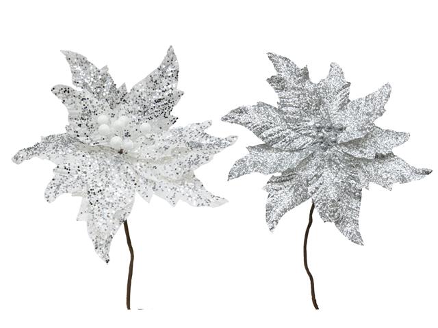 GLITTER POINSETTIA PICK (ASSTD)