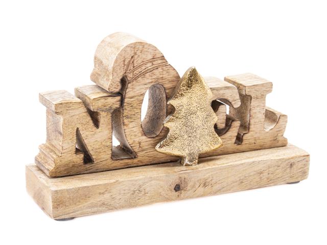 WOODEN NOEL DÉCOR WITH GOLD TREE ACCENT