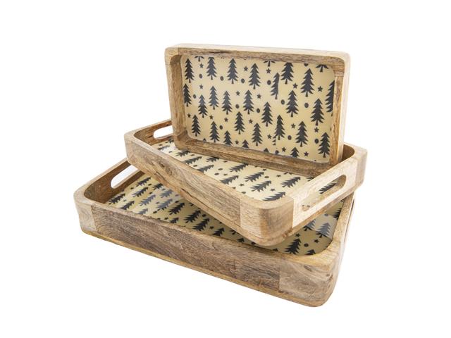 WOODEN ENAMEL-COATED TRAY (TREES) (SET OF 3)