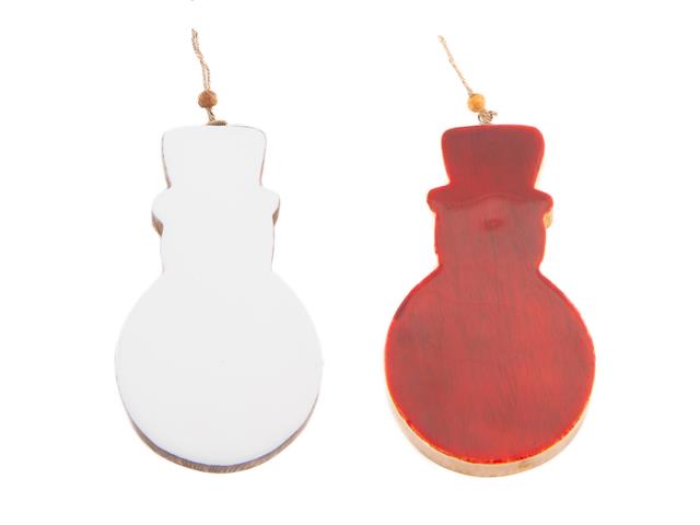 WOODEN ENAMEL-COATED SNOWMAN ORNAMENT (ASSTD)