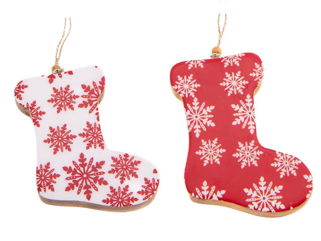 WOODEN ENAMEL-COATED STOCKING ORNAMENT (ASSTD)