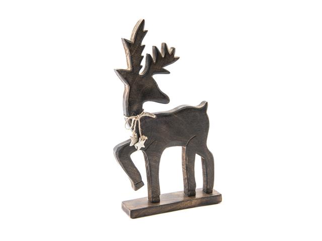 MANGO WOOD CARVED DECOR (REINDEER WITH TIE)