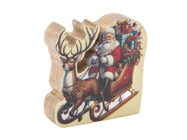 ENAMEL-COATED MANGO WOOD SANTA WITH SLEIGH