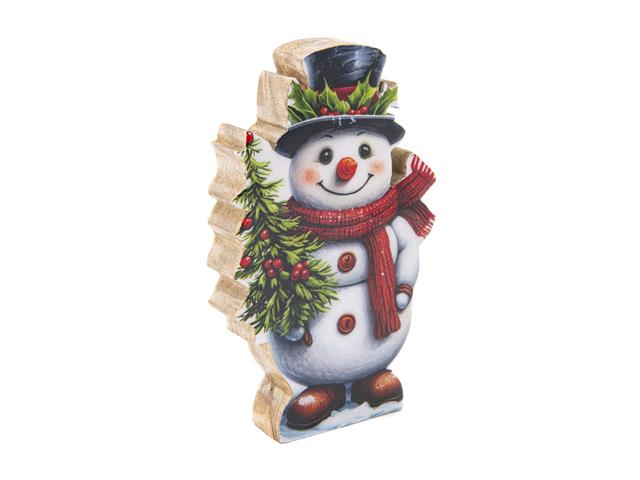 ENAMEL-COATED MANGO WOOD SNOWMAN