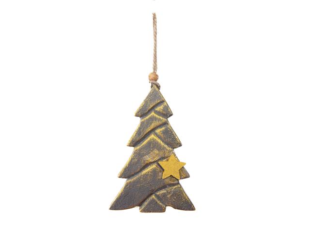 MANGO WOOD ORNAMENT (GOLD BRUSHED GRAY TREE)