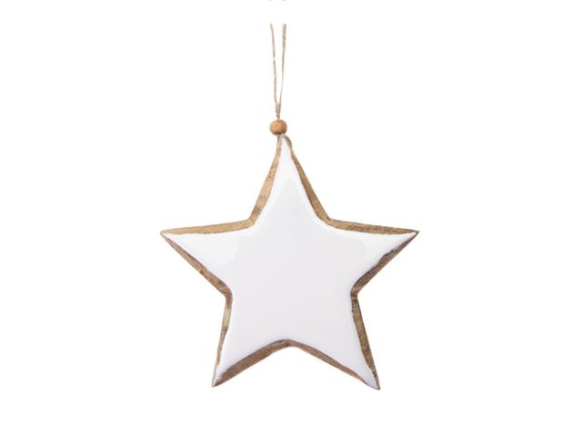 ENAMEL-COATED MANGO WOOD ORNAMENT (WHITE STAR)