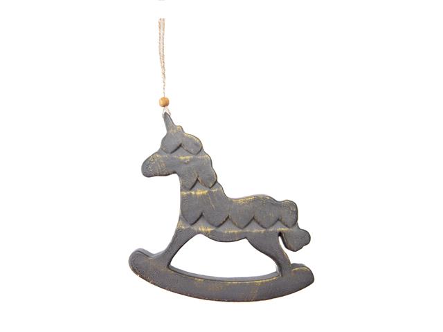 MANGO WOOD ORNAMENT (GRAY ROCKING HORSE)