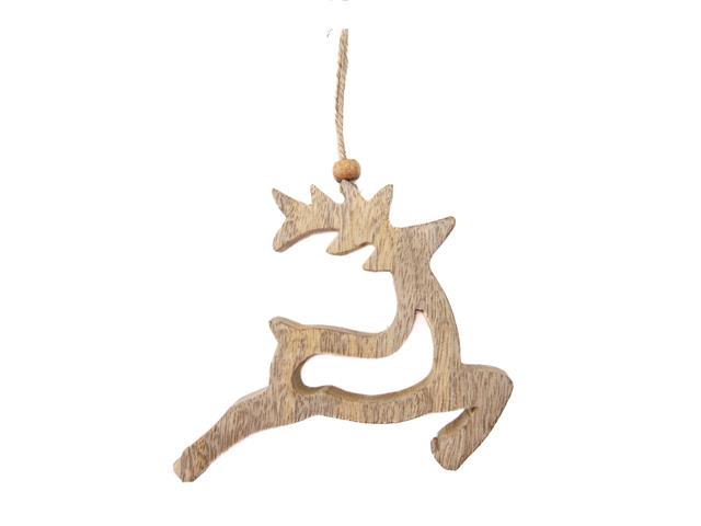ENAMEL-COATED MANGO WOOD ORNAMENT (WHITE REINDEER WITH CUT OUT)