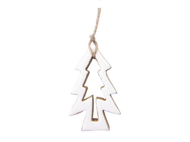 ENAMEL-COATED MANGO WOOD ORNAMENT (WHITE TREE WITH CUT OUT)