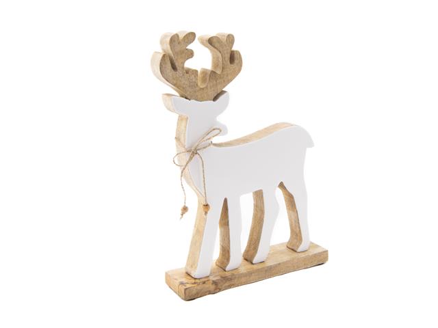 ENAMEL-COATED MANGO WOOD WHITE REINDEER
