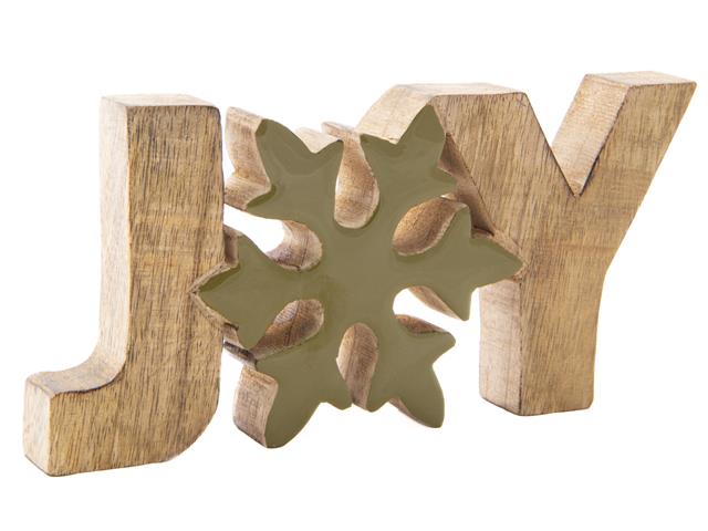 MANGO WOOD DECOR (JOY WITH ENAMEL-COATED SNOWFLAKE)
