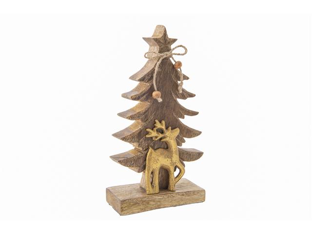 MANGO WOOD TREE WITH GOLD METAL REINDEER