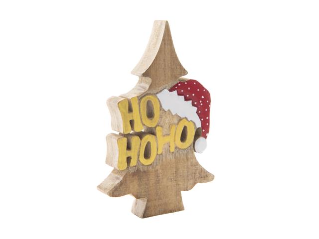 MANGO WOOD DECOR (HO HO HO - SANTA HAT)