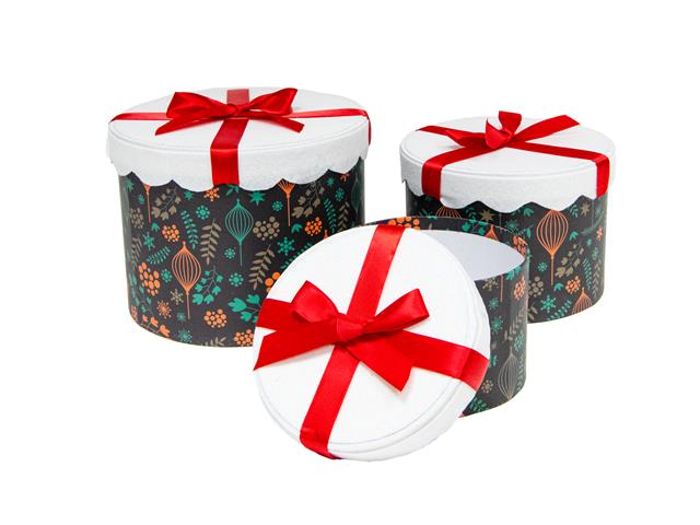 S/3 ROUND NESTING BOXES (RED BOW)