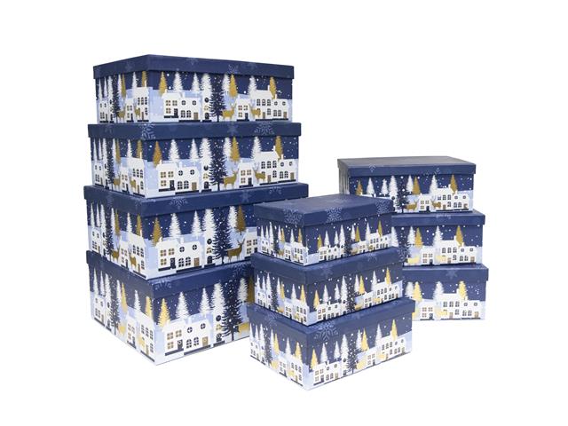 S/10 RECT. NESTING BOXES (WINTER VILLAGE WITH FOIL)