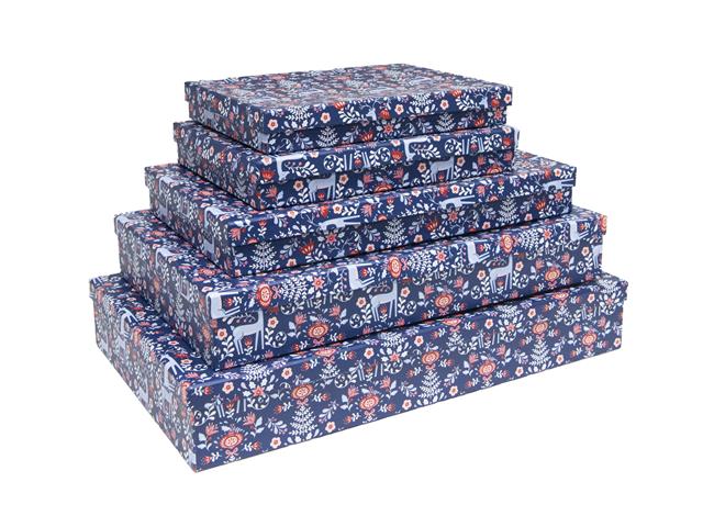 S/5 RECT. NESTING FLAT SHIRT BOXES (REINDEER FLORAL)