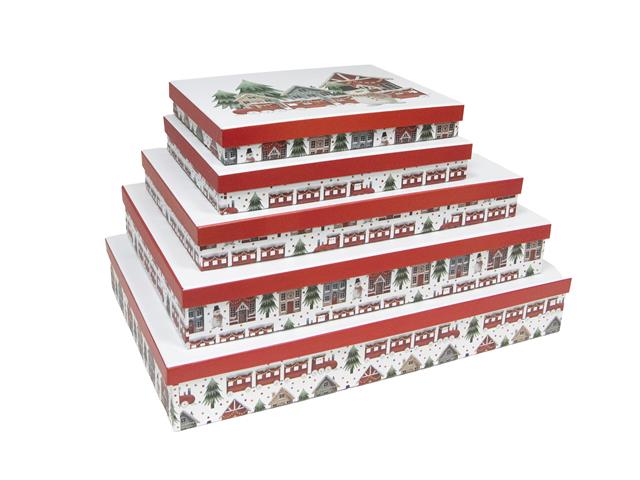S/5 RECT. NESTING FLAT SHIRT BOXES (SNOWMAN TRAIN)