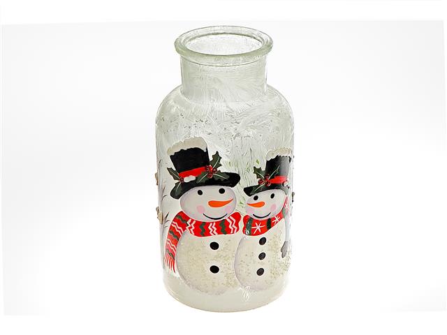 FROSTED GLASS MASON JAR (DOUBLE SNOWMAN)