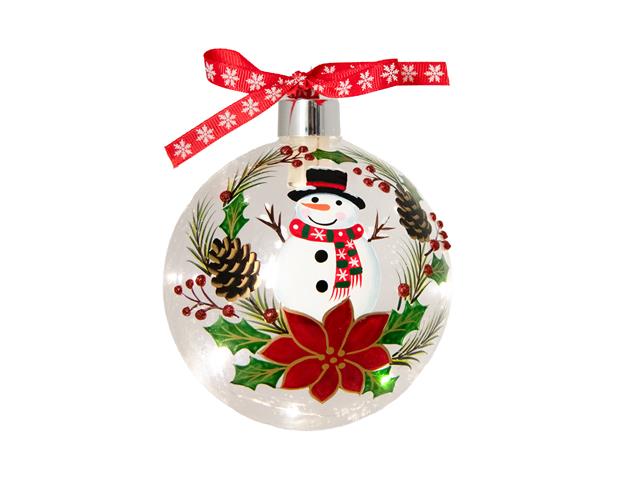 LED GLASS BALL ORNAMENT (SNOWMAN ON WREATH)