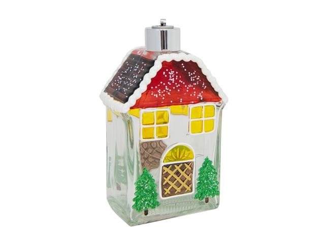 LED GLASS HOUSE WITH RED ROOF DECOR