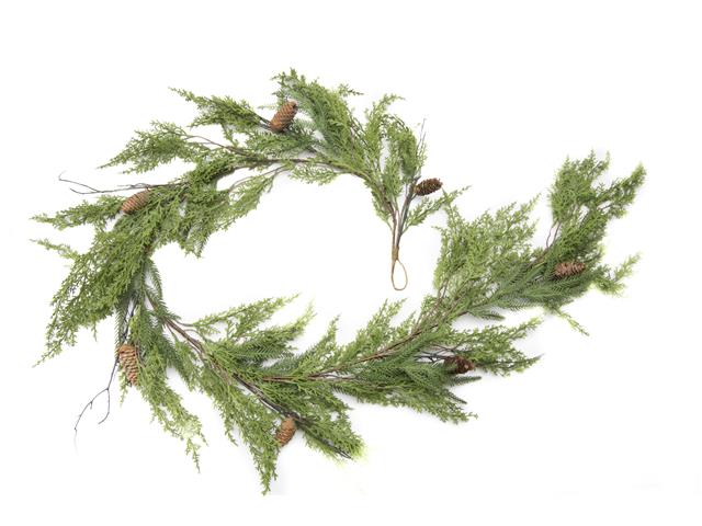 REAL TOUCH CYPRESS LEAF & PINECONE GARLAND 6FT