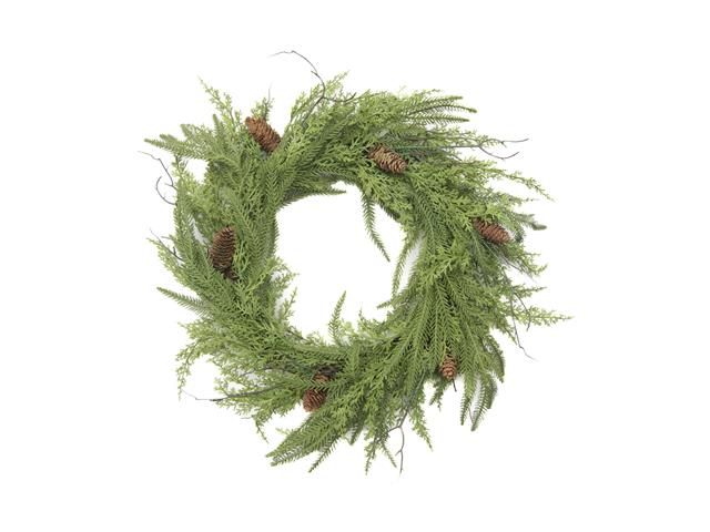 REAL TOUCH CYPRESS LEAF & PINECONE WREATH