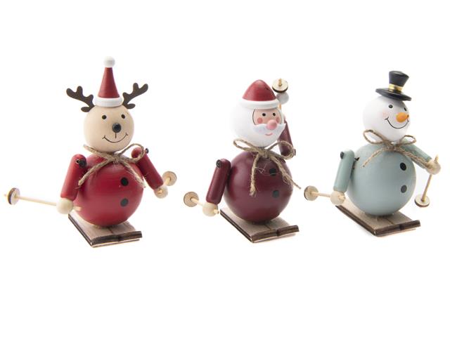 COLOURED WOODEN FIGURES SKIING (ASSTD) (SANTA/SNOWMAN/REINDEER)