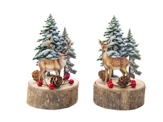 DEER WITH TREES ON TREE STUMP (ASSTD)