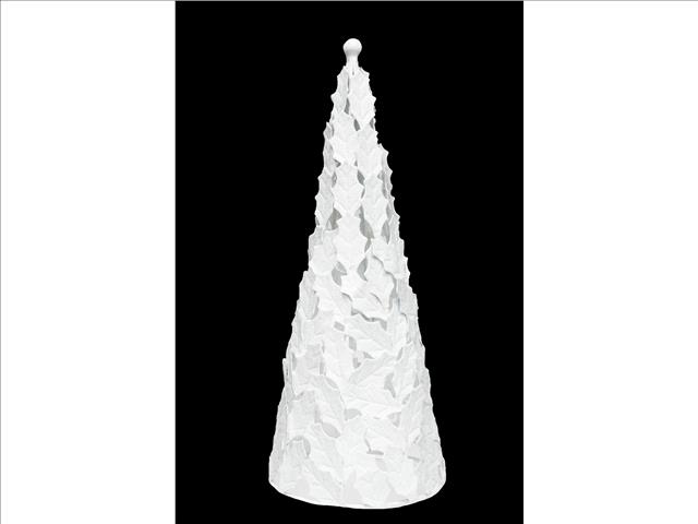 WHITE GLITTER METAL HOLLY CONE TREE